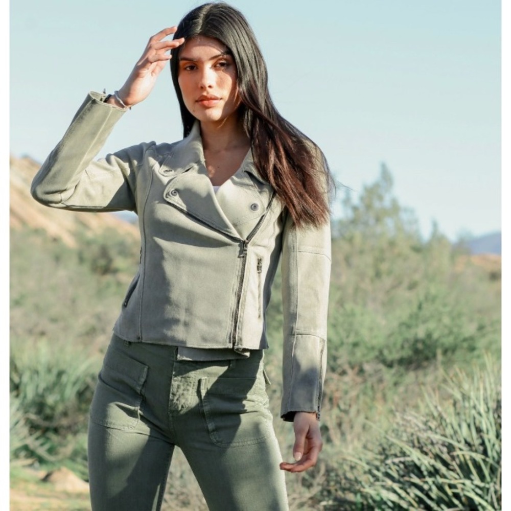 Marrakech Missy Marni Sage Moto Jacket Scuba Suede Asymmetrical Zip Stretch S